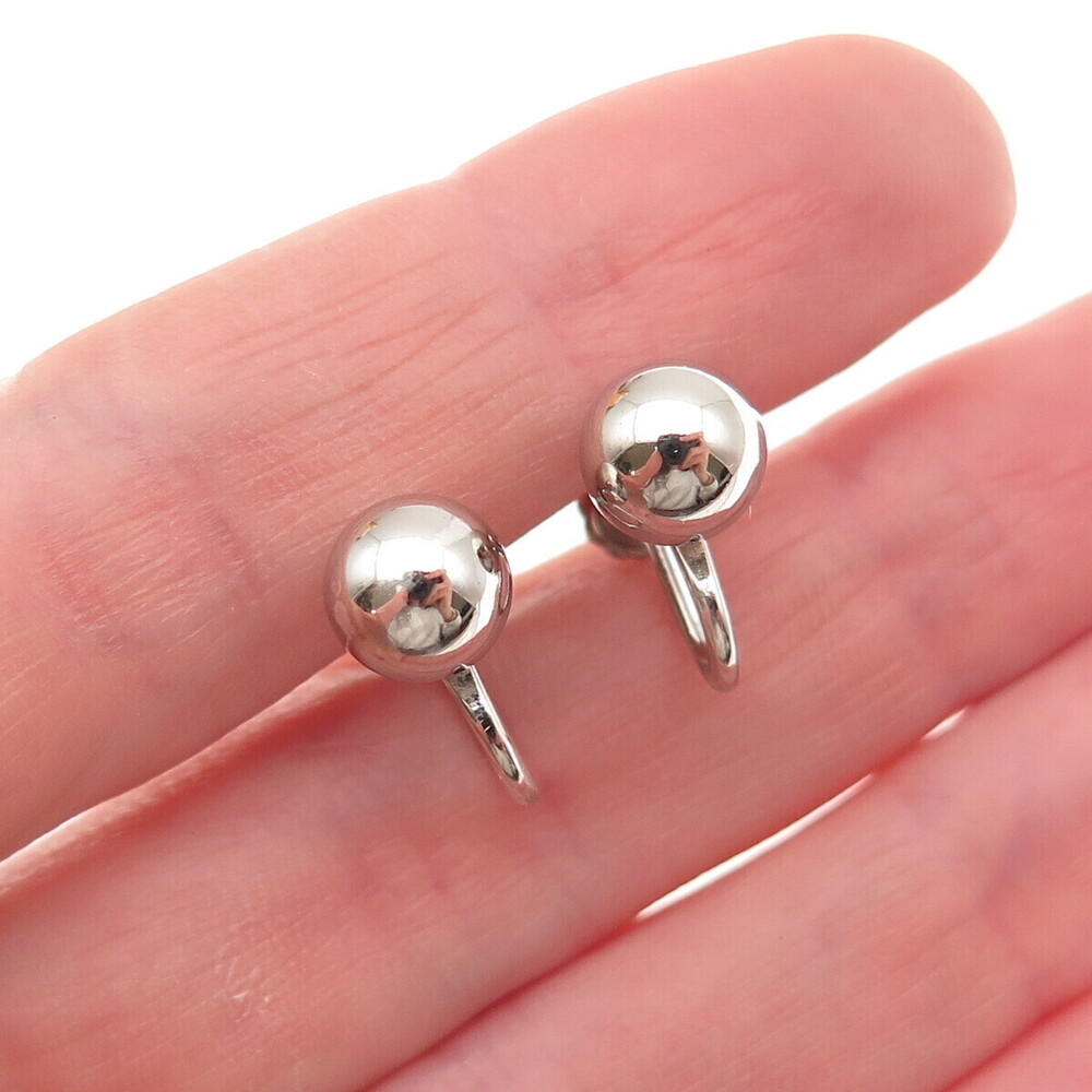 925 Sterling Silver Vintage Ball Bead Screw Back Earrings